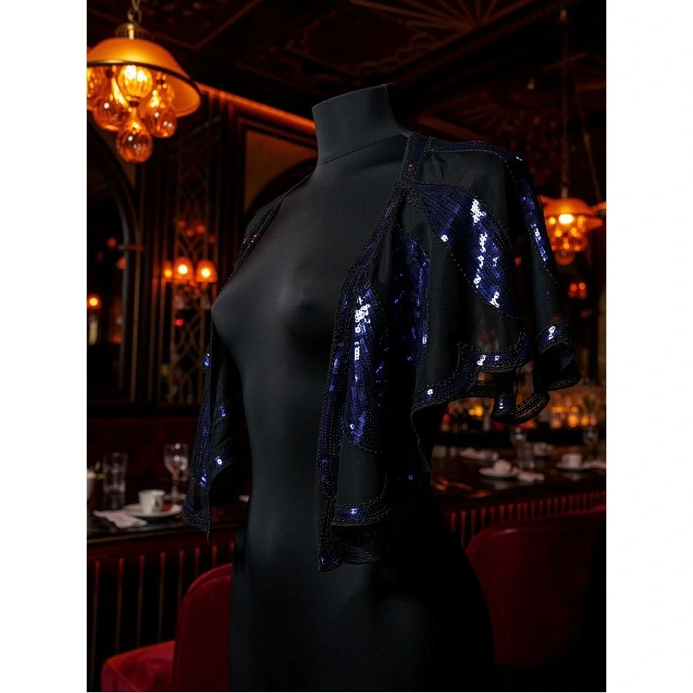 Blue Sequin Sheer Bolero Shrug - Women Accessories - Picture 2 of 2